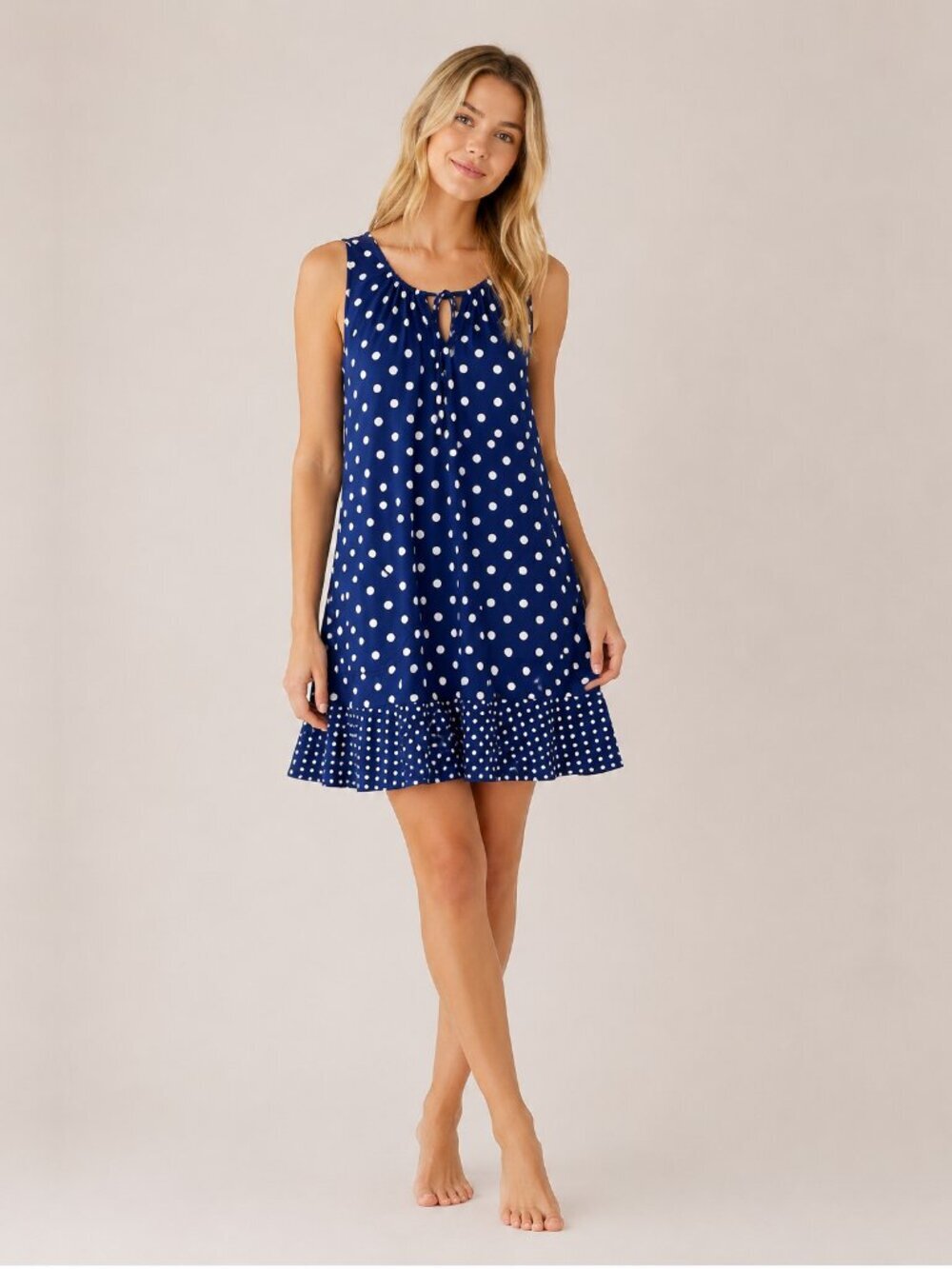 2/$30 Lands' End Polkadot Tie-Neck Sundress Navy Small #A2161